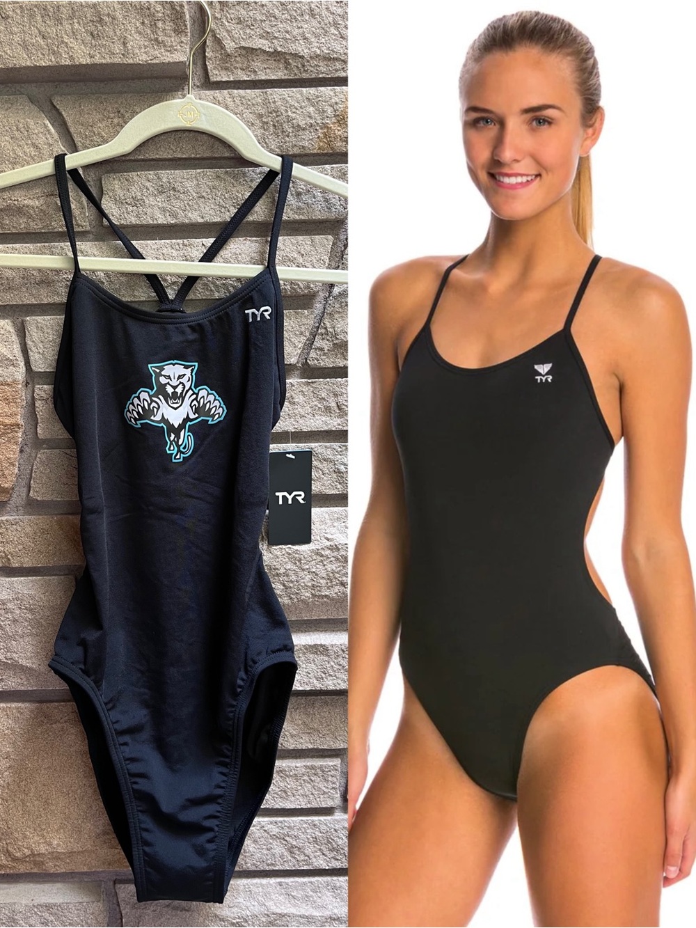 TYR Black Minimal-Strap Women's One-Piece Swimwear Panther Small NWT